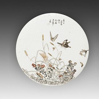 PORCELAIN 'FLOWER AND BUTTERFLY' PLAQUE , QING DYANSTY, GUANGXU PERIOD