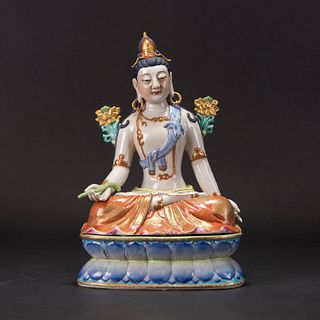 A FAMILLE ROSE FIGURE OF GUANYIN