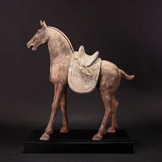 A POTTERY HORSE WITH STAND W/CERTIFICATE 