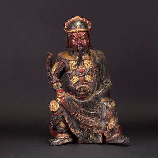 A LACQUERED POTTERY FIGURE OF GUANGONG 