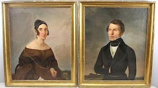 2 Antique Continental Oil On Canvas Portraits