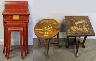 Furniture Lot to Include a Set of 3 Red Lacquered