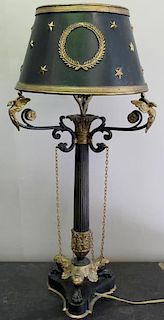 Bronze and Patinated Empire Lamp with