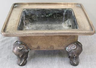 Vintage Asian Bronze Inlaid Planter with Elephant