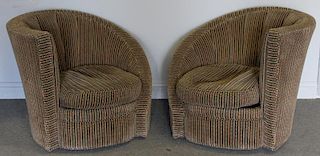 Pair of Upholstered Jay Spectre Swivel Chairs.
