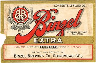 1940 Binzel Extra Beer 12oz WI Oconomowoc, Wisconsin
