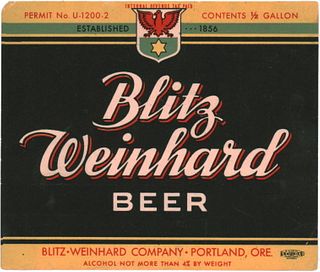 1933 Blitz Weinhard Beer 64oz Half Gallon WS96-08 Portland, Oregon