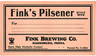 1933 Fink's Pilsener Beer No Ref. Harrisburg, Pennsylvania