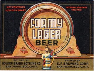 1935 Foamy Lager Beer 22oz WS46-25 San Francisco, California