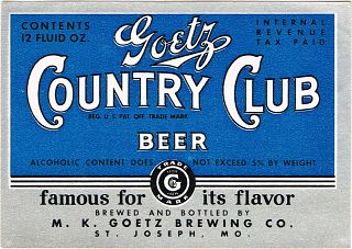 1942 Goetz Country Club Beer 12oz St. Joseph, Missouri
