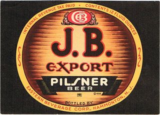 1947 J.B. Export Pilsner Beer 12oz ES88-24V Hammonton, New Jersey