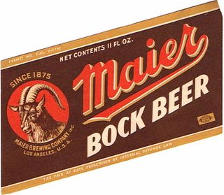 1933 Maier Bock Beer 11oz WS17-09 Los Angeles, California