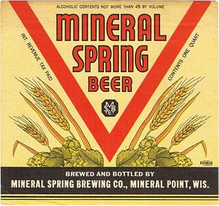 1939 Mineral Spring Beer 32oz One Quart Mineral Point, Wisconsin