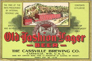 1933 Old Fashion Lager Beer 12oz Cassville, Wisconsin