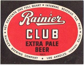 1942 Rainier Club Extra Pale Beer 32oz One Quart WS21-6V Los Angeles, California