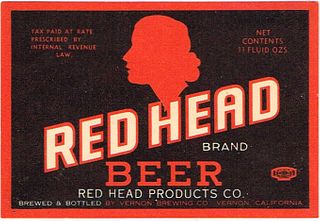 1936 Red Head Beer 11oz WS22-18 Vernon, California
