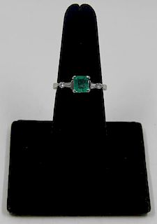 JEWELRY. Platinum, Emerald, and Diamond Ring.