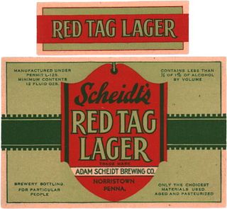1928 Scheidt's Red Tag Lager 12oz PA59-21 Norristown, Pennsylvania