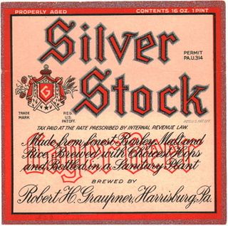 1935 Silver Stock Lager Beer 16oz One Pint PA36-20V Harrisburg, Pennsylvania