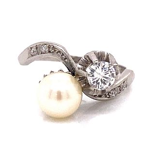 1940's Platinum Diamond Pearl Crossover Ring