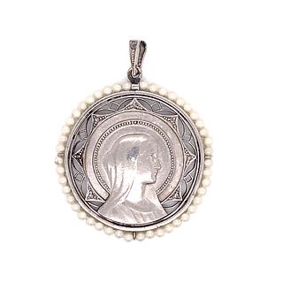 1920;s Platinum Pearl Virgin Mary Pendant