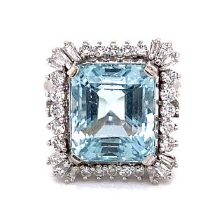 Platinum Retro Diamond Aquamarine Ring