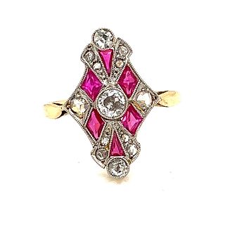 18k Art Nouveau Ruby Diamond Ring