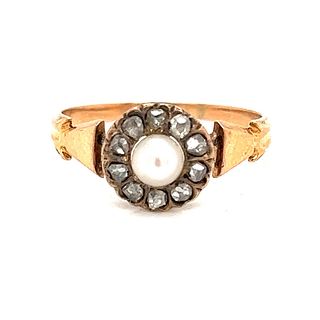 Victorian 18k Diamond Pearl Ring