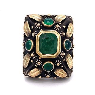 Victorian Indian Emerald Silver & Gold Ring