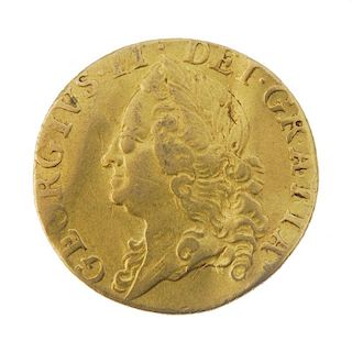 George II, Half-Guinea 1748. Good fine, flan bent, crimped. <br><br>Good fine, flan bent, crimped.