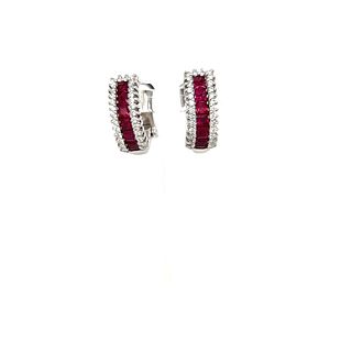 18k Ruby Diamond Huggie Earrings