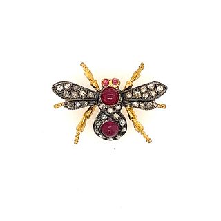 18k Silver Ruby Bug BroochÂ 