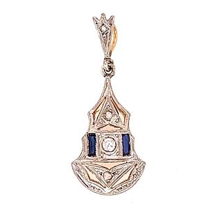 Art Deco Platinum 18k Diamond Sapphire Pendant