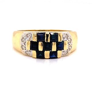 18k Diamond Sapphire Checkered Ring