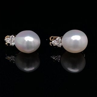 Platinum Gold Diamond Pearl Earrings