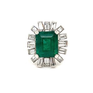 Art Deco Platinum Diamond Emerald RingÂ 
