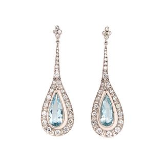 Platinum Diamond Aquamarine Long Drop EarringsÂ 