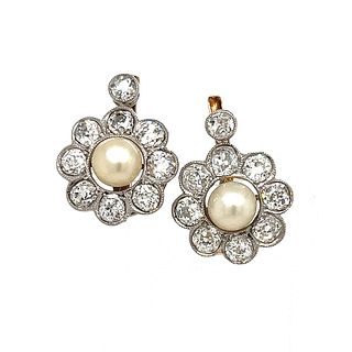 Platinum 18k Diamond Pearl Flower Earrings