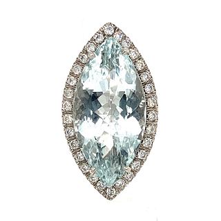 Platinum Aqua Diamond Marquise Shaped Ring