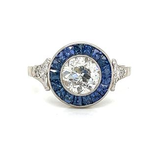 Platinum Sapphire Diamond 1.08ct Target Ring