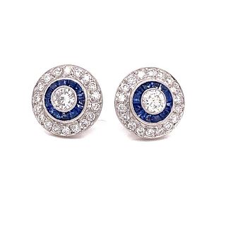 Platinum Diamond Sapphire Target Stud Earrings