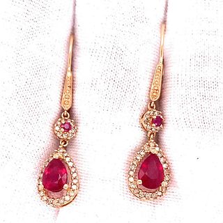 14k Diamond Garnet Dangling Earrings