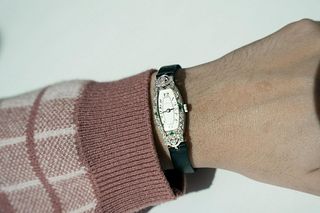 Art Deco Platinum Diamond Emerald Cocktail Watch