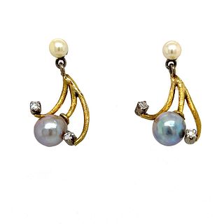 Art Nouveau 18k Diamond Pearl EarringsÂ 