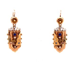 18k Victorian Sapphire Pearl Hook EarringsÂ 