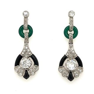 Platinum Emerald Onyx Diamond Dangle EarringsÂ 