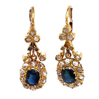 Victorian 18kÂ  Diamond Sapphire Earrings