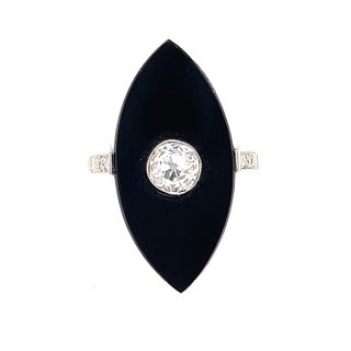 Art Deco Platinum Diamond Onyx Marquise Shape RingÂ 
