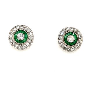 Platinum Emerald Diamond Stud Earring