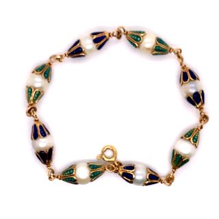1920' Bracelet Enamel Blue & Green PearlÂ 